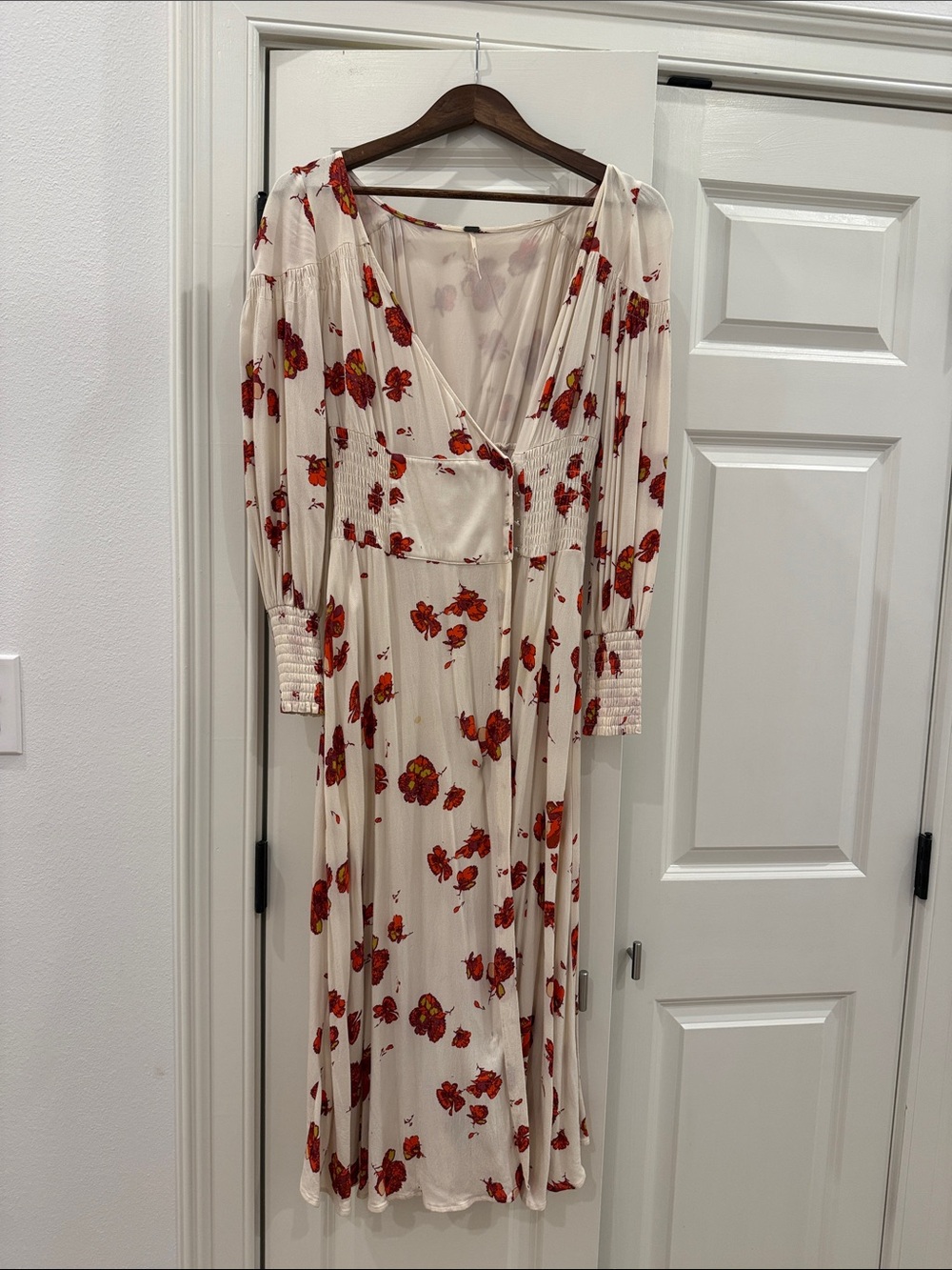 Free People Cream Maxi Dress with Red Floral Print